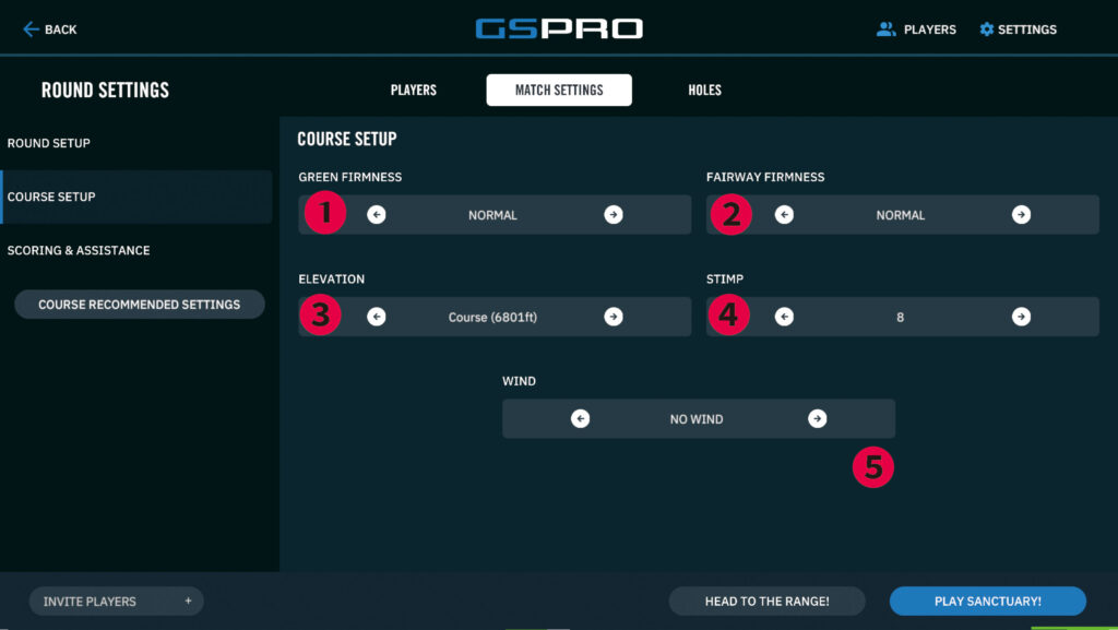 コースセットアップ（グリーン・風など）