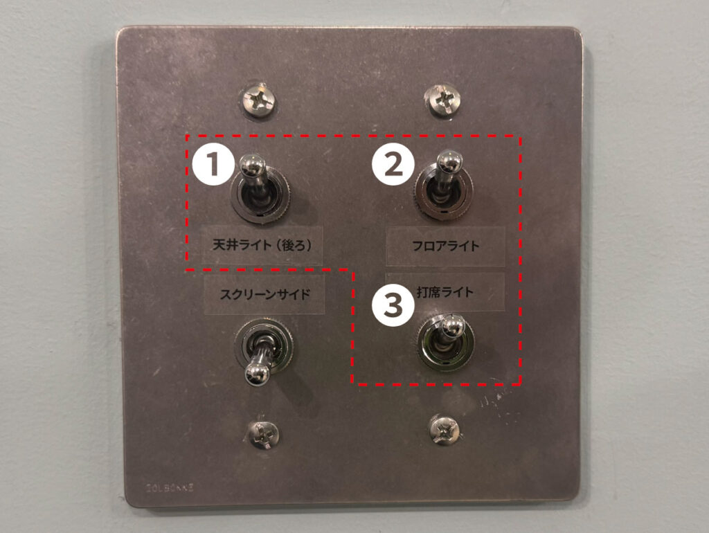 各照明 — ドアの横の電気スイッチ