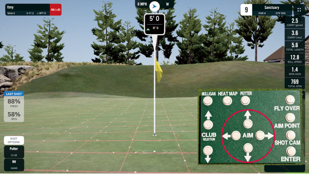 グリーン上のパター画面（傾斜表示）
