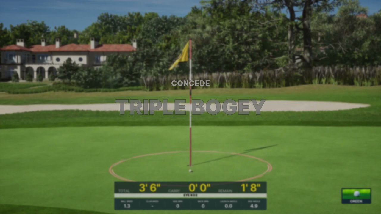 ホールアウトの画面。CONCEDE と TRIPLE BOGEY の文字